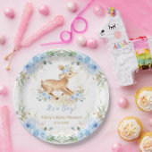 grillig zoet hert blauw bloemig Baby shower Papieren Bordje (Feest)