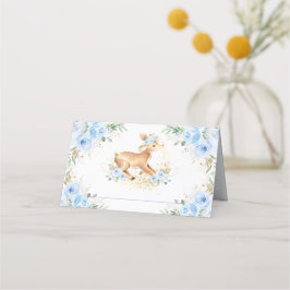 grillig zoet hert blauw bloemig Baby shower Plaatskaartje