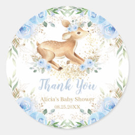 grillig zoet hert blauw bloemig Baby shower Ronde Sticker