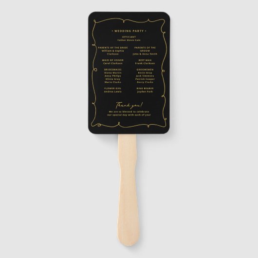  grillig zwart & gouden bruiloft programma handwaaier (Achterkant)