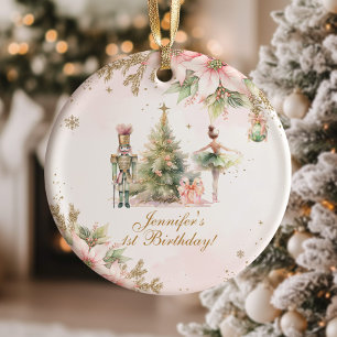 Grillige 1e verjaardag gouden folie sneeuwvlokken ornament
