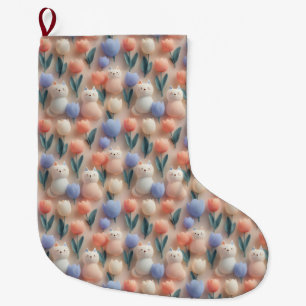 Grillige 3D kat en tulp naadloos patroon Grote Kerstsok