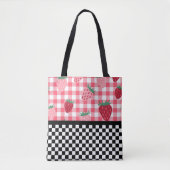 Grillige aardbeien en schaakbord tote bag (Voorkant)