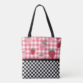 Grillige aardbeien en schaakbord tote bag (Achterkant)
