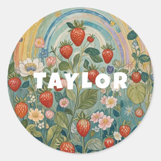 grillige aardbeienvlek ronde sticker (Voorkant)