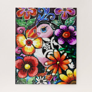 Grillige Abstract Papegaaiduiker In Bloemen Legpuzzel
