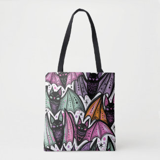 Grillige Abstracte Knuffel Vleermuizen Patroon Hal Tote Bag