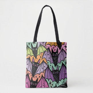 Grillige Abstracte Vleermuizen Patroon Halloween Tote Bag
