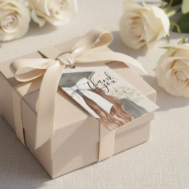 Grillige afstudeerhoed met strik en parels script cadeaulabel