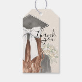 Grillige afstudeerhoed met strik en parels script cadeaulabel (Voorkant)