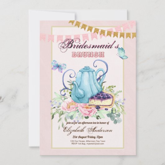 Grillige Afternoon Tea Bruidsmeisjes Brunch Lunch Kaart (Voorkant)