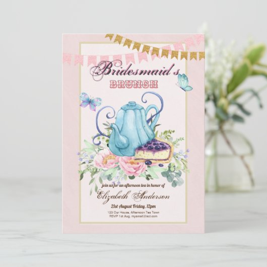 Grillige Afternoon Tea Bruidsmeisjes Brunch Lunch Kaart (Staand voorkant)
