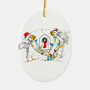 Grillige Alaskaanse Wilde Dieren Kerst Ovale Ornam Keramisch Ornament