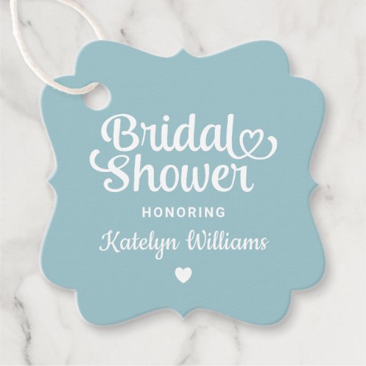 Grillige Aqua Blauwe Hart Script Trouw Bruiloft Bedankjes Labels (Voorkant)