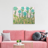 Grillige Aqua Bloemen Canvas Afdruk (Insitu (Woonkamer))