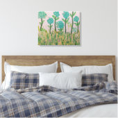 Grillige Aqua Bloemen Canvas Afdruk (Insitu (Slaapkamer))