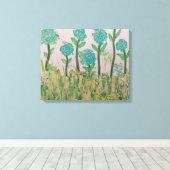 Grillige Aqua Bloemen Canvas Afdruk (Insitu (Houten vloer))