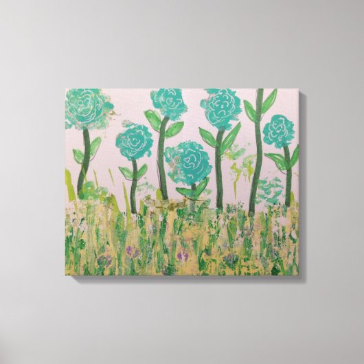 Grillige Aqua Bloemen Canvas Afdruk (Voorkant)