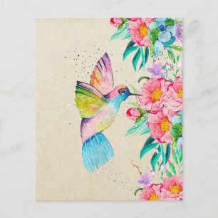 Grillige aquarel kolibrie en bloemen flyer