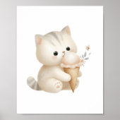 Grillige Aquarel Schattige Kitten Eet Ijsje Poster (Voorkant)