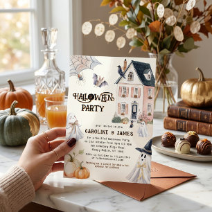 Grillige Aquarel Spookhuis Halloween Feest Kaart
