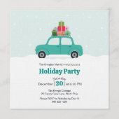 Grillige auto met kerstcadeaus in turquoise kaart (Voorkant)