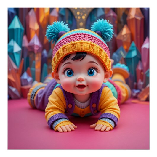 grillige Baby-papercraftscène Perfect Poster (Voorkant)