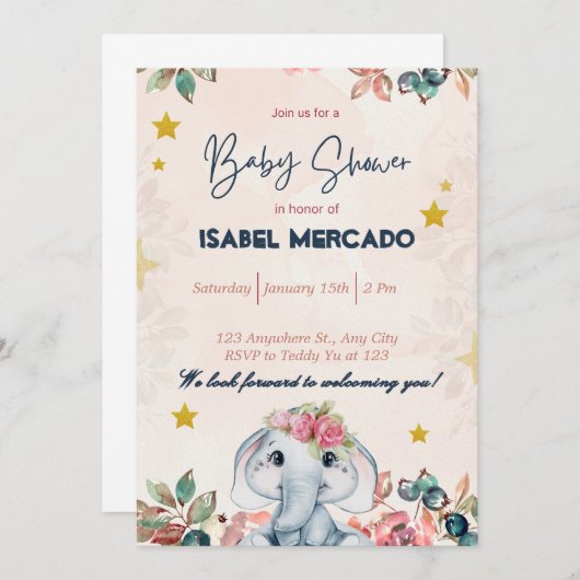 Grillige babyshoweruitnodiging – Mooie & aanpasbar Kaart (Voorkant / Achterkant)