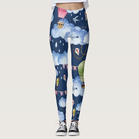 Grillige ballonnen: Waterverf wolkenpatroon Leggings (Voorkant)