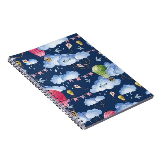 Grillige ballonnen: Waterverf wolkenpatroon Notitieboek (Rechterzijde)