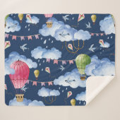 Grillige ballonnen: Waterverf wolkenpatroon Sherpa Deken (Voorkant (horizontaal))