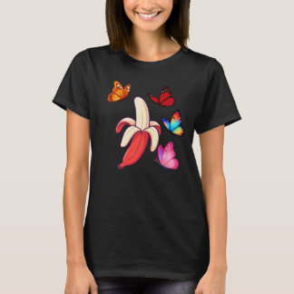 Grillige banaan met kleurrijke vlinders t-shirt
