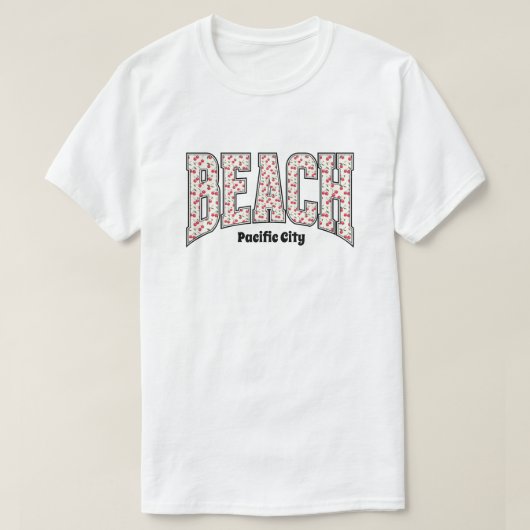 Grillige BEACH Rode Kersen Lettersoorden T-shirt (Design voorkant)
