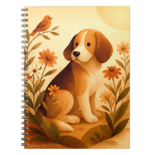 Grillige Beagle in Bloementuin Notitieboek