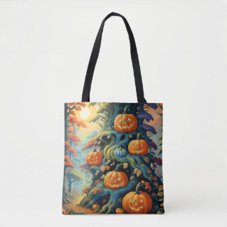 Grillige Behekste Pompoen Bos Halloween Boodschapp Tote Bag