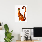 Grillige Bengaalse Kat Aquarel Poster (Thuiskantoor)
