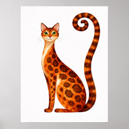 Grillige Bengaalse Kat Aquarel Poster