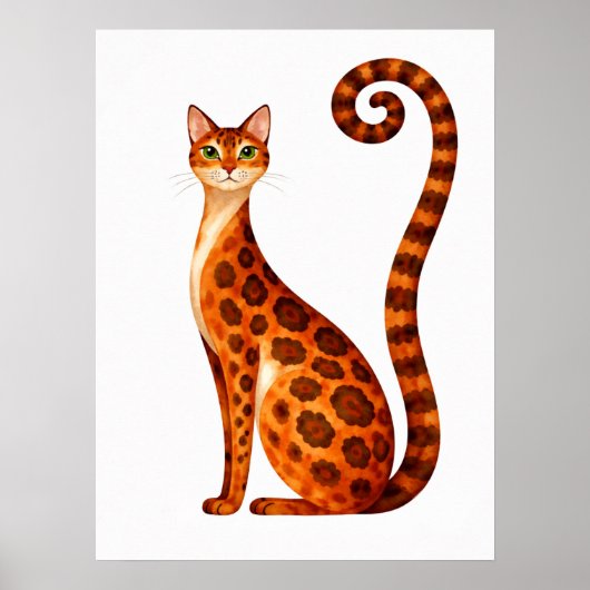 Grillige Bengaalse Kat Aquarel Poster (Voorkant)