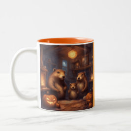 Grillige Beverfamilie Halloween Tweekleurige Koffiemok