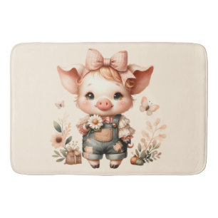 Grillige Biggetje in Pastel Overall Perzik Badmat