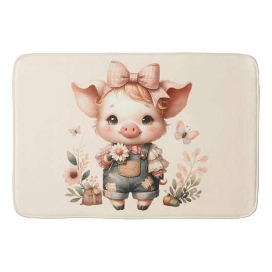 Grillige Biggetje in Pastel Overall Perzik Badmat (Voorkant)
