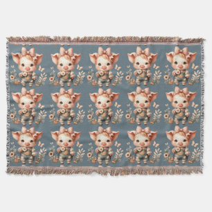 Grillige Biggetje in Pastel Overalls Blauw Deken