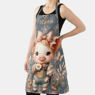 Grillige Biggetje in Pastel Overalls Blauw Schort