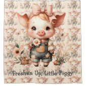 Grillige Biggetje in Pastel Overalls Douchegordijn (Voorkant)