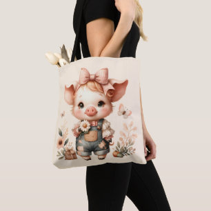 Grillige Biggetje in Pastel Overalls Perzik Tote Bag