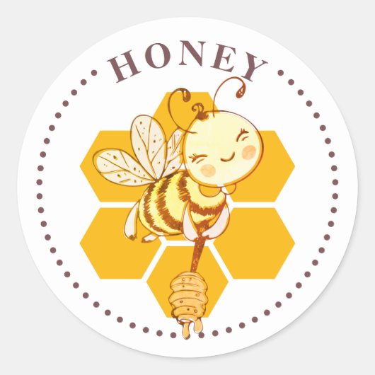 Grillige Bij Honing Voedsetiket Ronde Sticker (Voorkant)