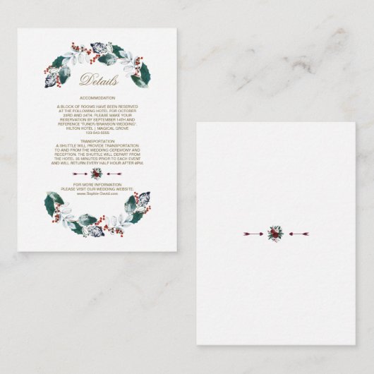 Grillige Bladerige Bessen Krans Trouwdetails Informatiekaartje (Voorkant / Achterkant)