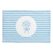 Grillige Blau-Wit Gestreepte Preppy Bloemen Kussensloop (Achterkant-Links)
