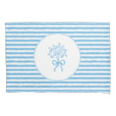Grillige Blau-Wit Gestreepte Preppy Bloemen Kussensloop (Voorkant-Links)