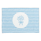 Grillige Blau-Wit Gestreepte Preppy Bloemen Kussensloop (Voorkant-Rechts)